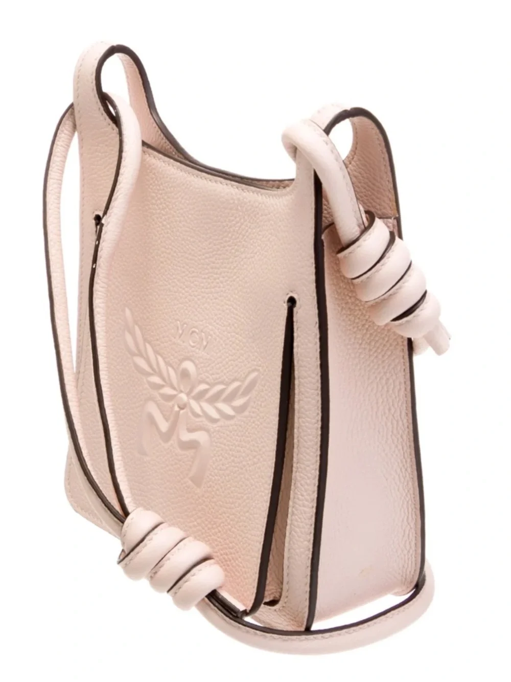 MCM Pale Pink Leather Mini Himmel Hobo Crossbody Bag